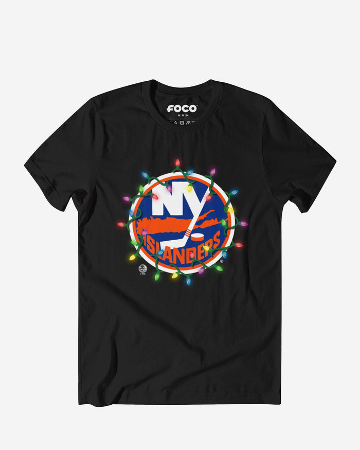 New York Islanders Primary Logo Holiday Lights T-Shirt FOCO S - FOCO.com