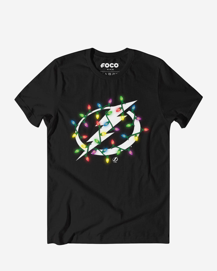 Tampa Bay Lightning Primary Logo Holiday Lights T-Shirt FOCO S - FOCO.com