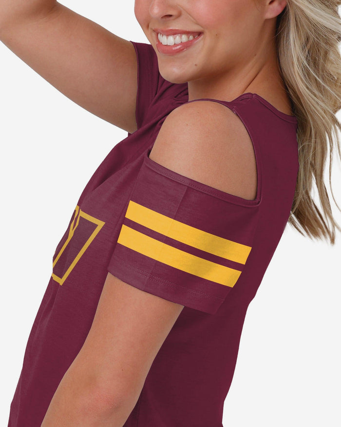 Washington Commanders Womens Cold Shoulder T-Shirt FOCO S - FOCO.com