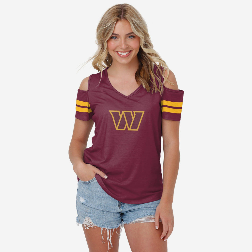 Washington Commanders Womens Cold Shoulder T-Shirt FOCO S - FOCO.com