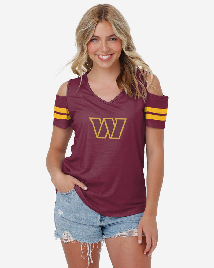 Washington Commanders Womens Cold Shoulder T-Shirt FOCO S - FOCO.com