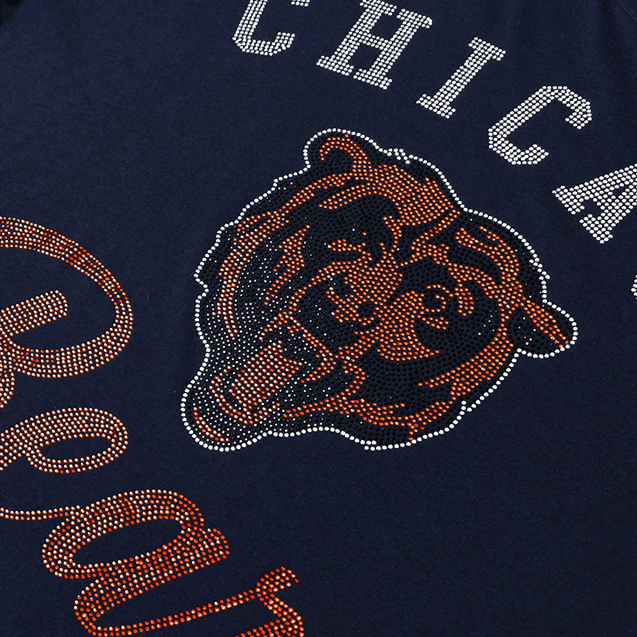 Chicago Bears Rhinestone V-Neck T-Shirt – Women’s Relaxed Fit, Black, Sizes S To 4X