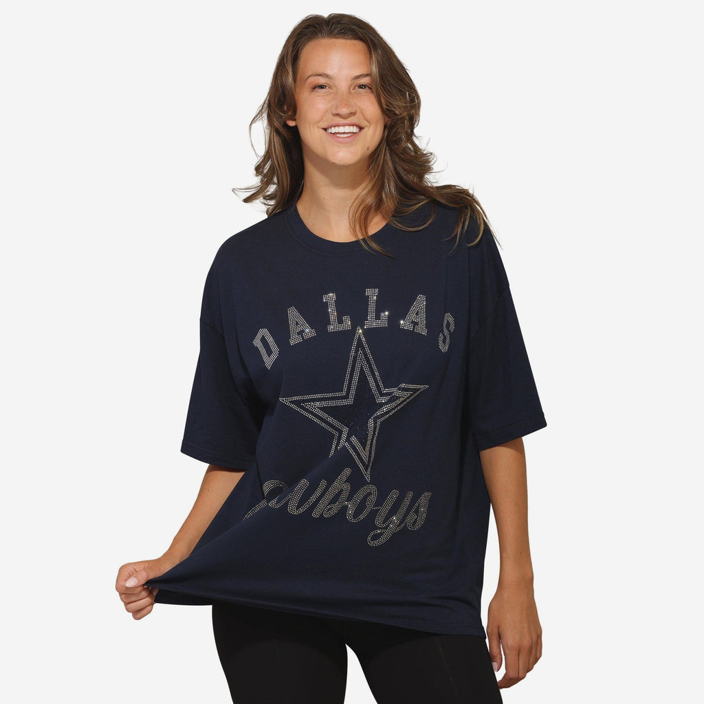Dallas Cowboys Womens Rhinestone Logo Oversized T-Shirt FOCO S - FOCO.com
