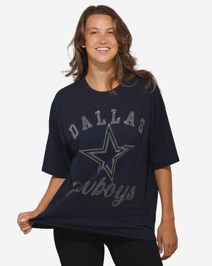 Dallas Cowboys Womens Rhinestone Logo Oversized T-Shirt FOCO S - FOCO.com