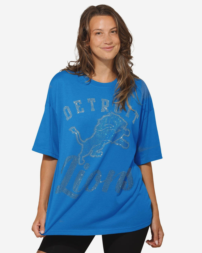 Detroit Lions Womens Rhinestone Logo Oversized T-Shirt FOCO S - FOCO.com