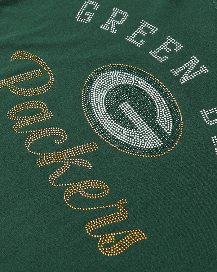 Small Packer Rhinestone Designs Green Bay Packers Womens Rhinestone Logo Oversized T-Shirt FOCO