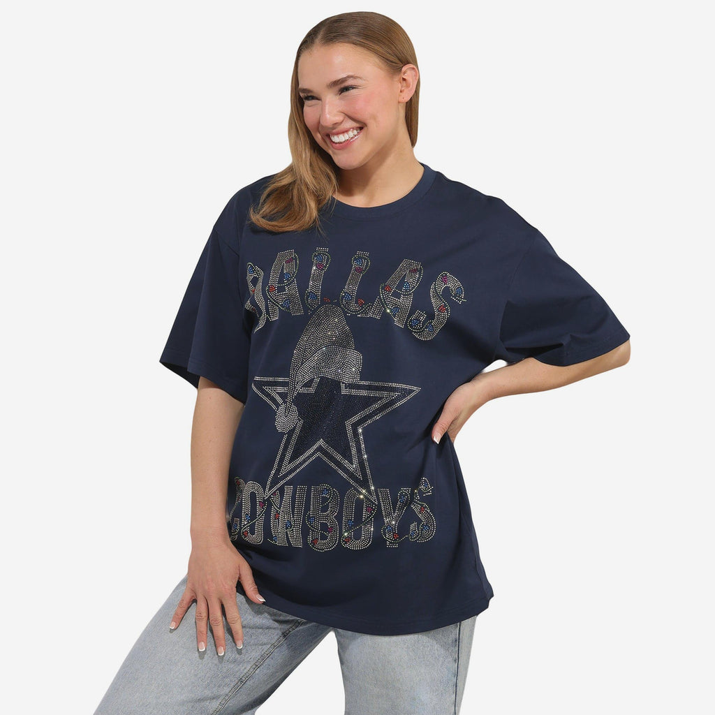 Dallas Cowboys Womens Rhinestone Logo Oversized Holiday T-Shirt FOCO S - FOCO.com