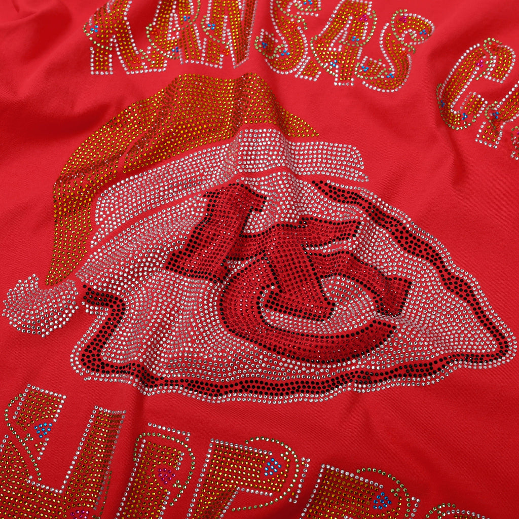 Kansas City Chiefs Womens Rhinestone Logo Oversized Holiday T-Shirt FOCO