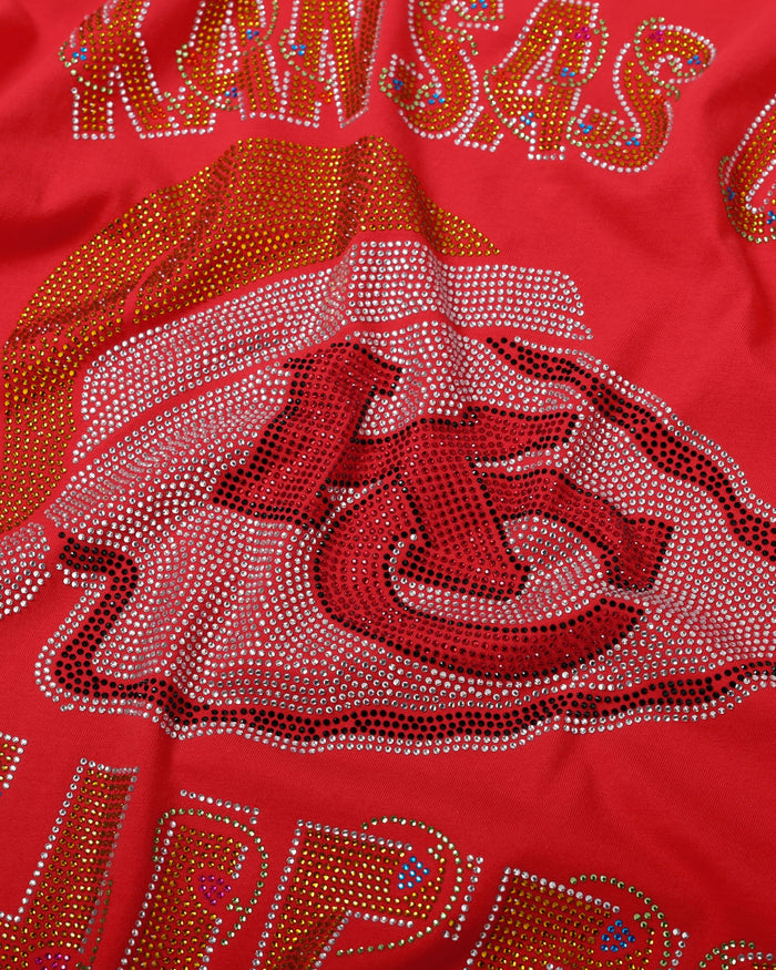 Custom Rhinestone Chiefs Kansas City Chiefs Womens Rhinestone Logo Oversized Holiday T-Shirt FOCO