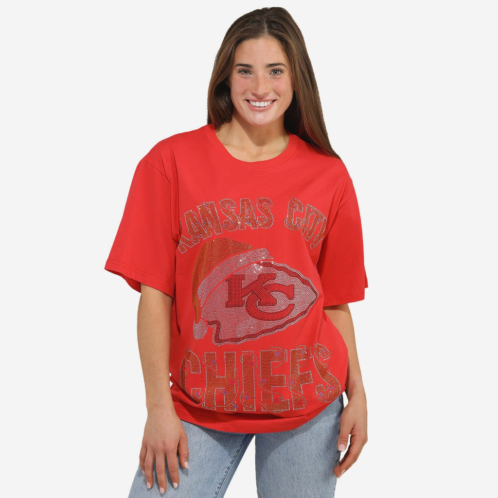 Kansas City Chiefs Womens Rhinestone Logo Oversized Holiday T-Shirt FOCO S - FOCO.com