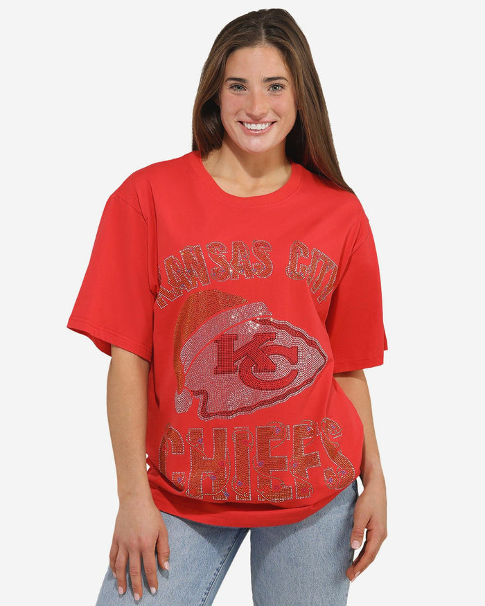 Kansas City Chiefs Womens Rhinestone Logo Oversized Holiday T-Shirt FOCO S - FOCO.com