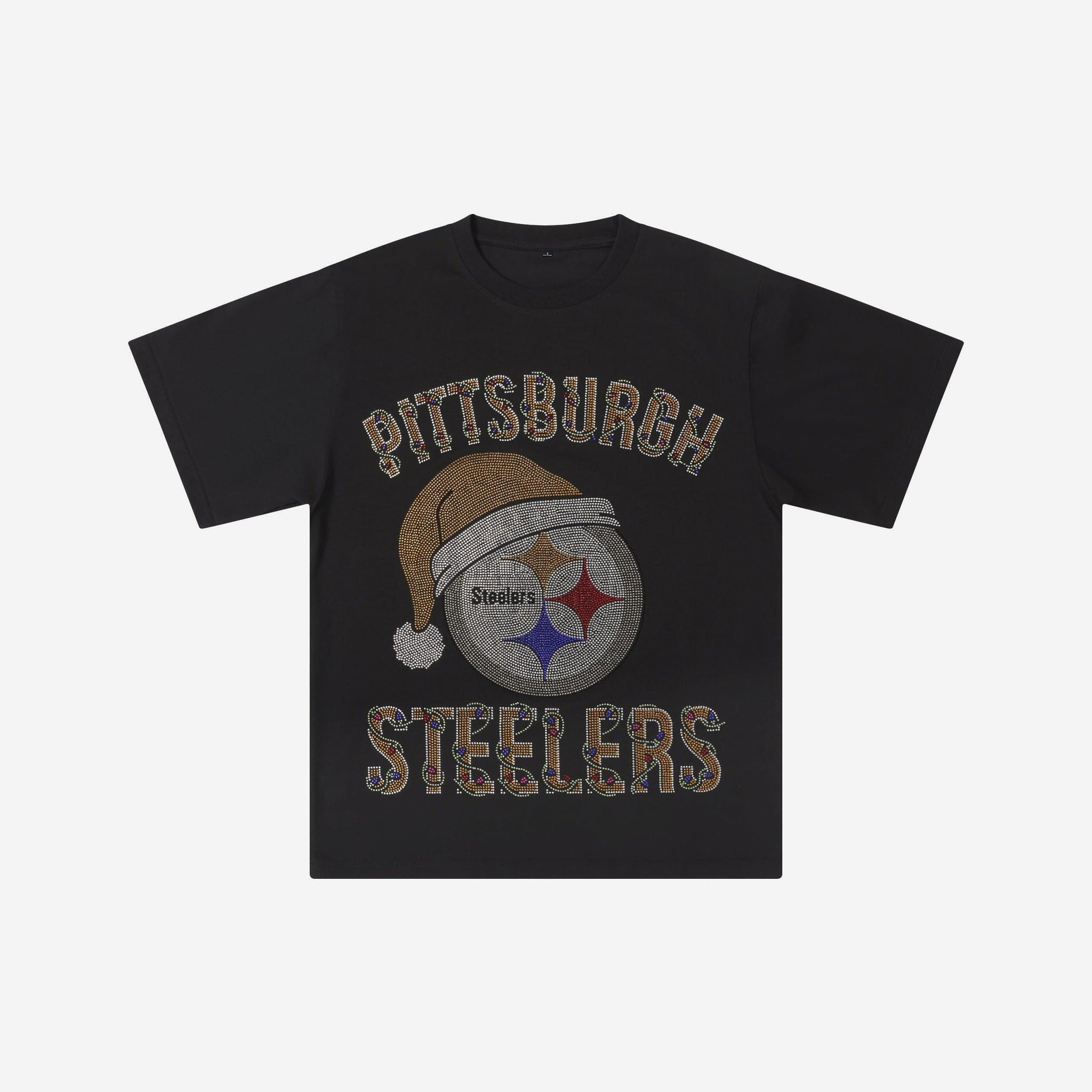 Pittsburgh Steelers Womens Rhinestone Logo Oversized Holiday T