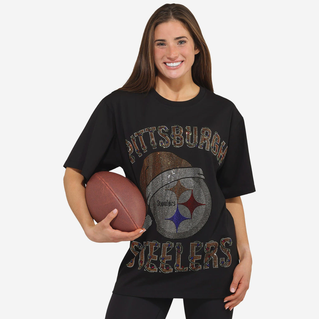 Pittsburgh Steelers Womens Rhinestone Logo Oversized Holiday T-Shirt FOCO S - FOCO.com