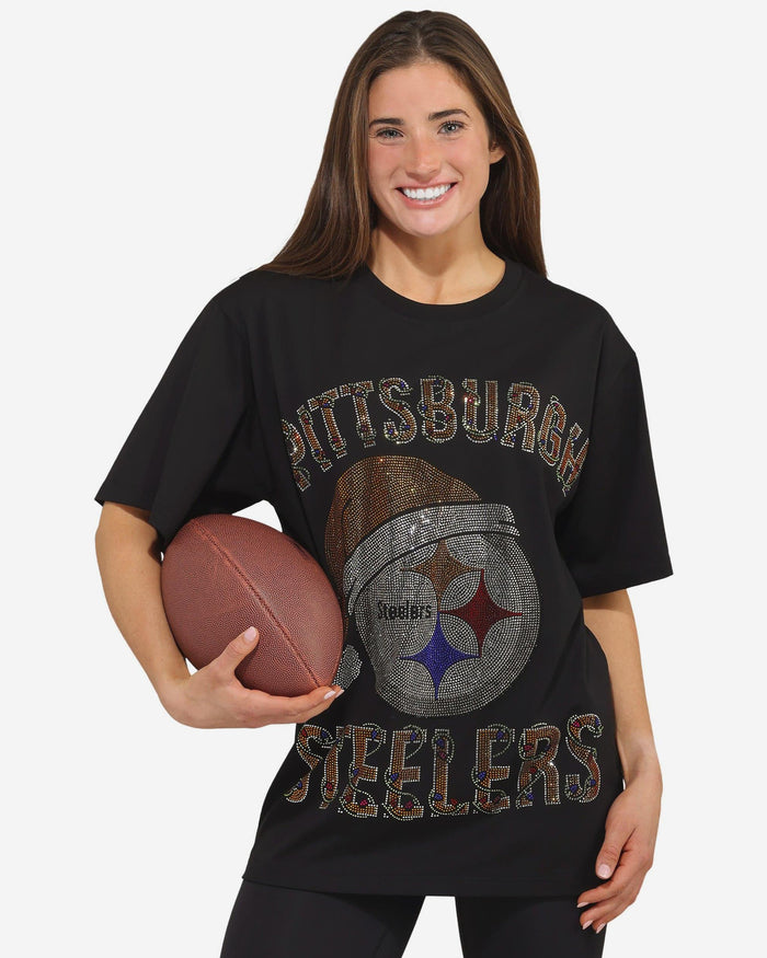 Pittsburgh Steelers Womens Rhinestone Logo Oversized Holiday T-Shirt FOCO S - FOCO.com