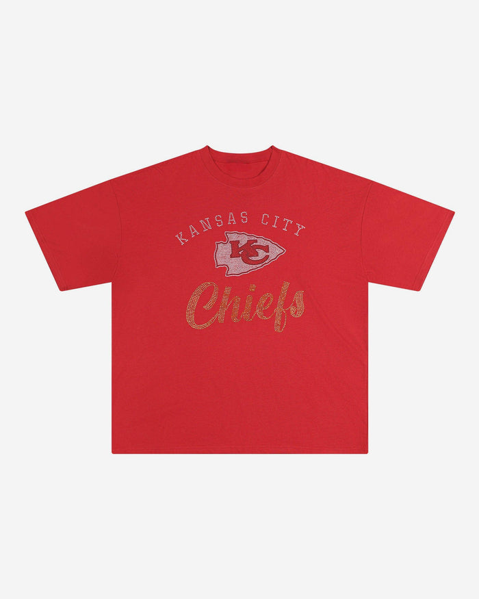 Kansas City Chiefs Womens Rhinestone Logo Oversized T-Shirt FOCO S - FOCO.com