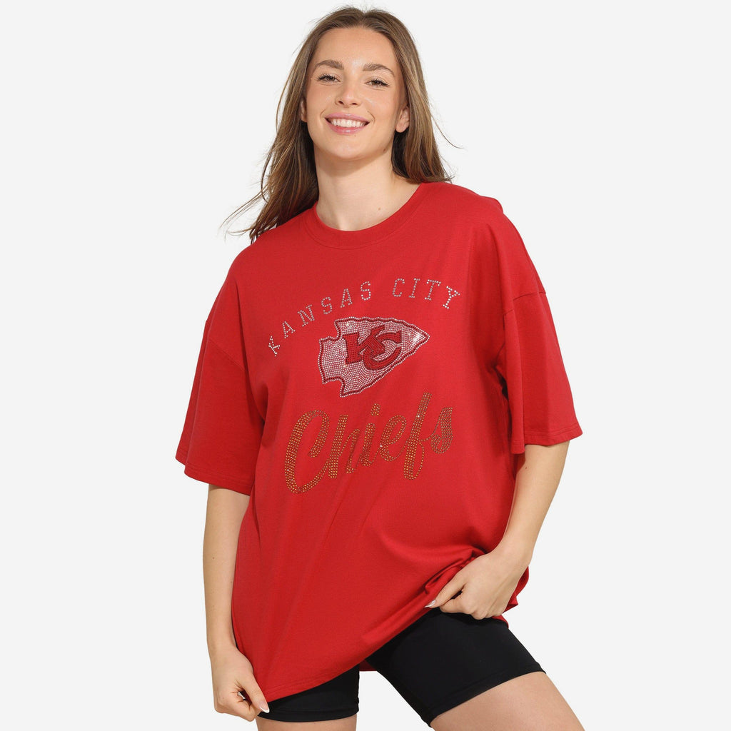 Kansas City Chiefs Womens Rhinestone Logo Oversized T-Shirt FOCO S - FOCO.com