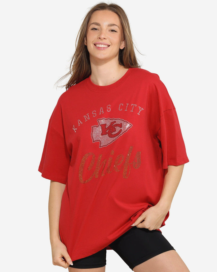 Kansas City Chiefs Womens Rhinestone Logo Oversized T-Shirt FOCO S - FOCO.com