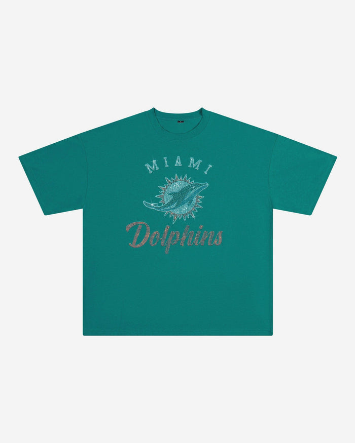 Miami Dolphins Womens Rhinestone Logo Oversized T-Shirt FOCO S - FOCO.com
