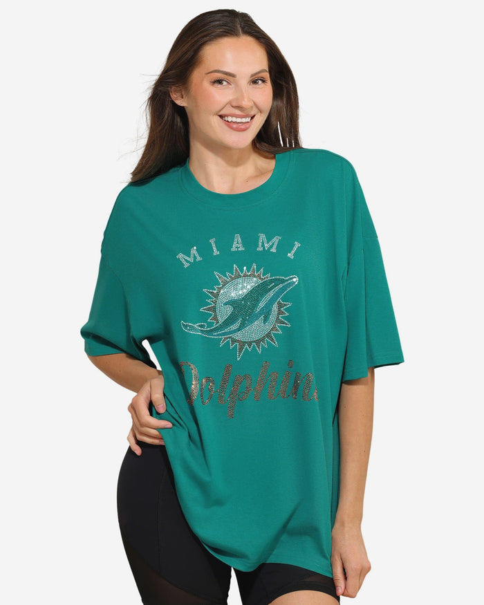 Miami Dolphins Womens Rhinestone Logo Oversized T-Shirt FOCO S - FOCO.com