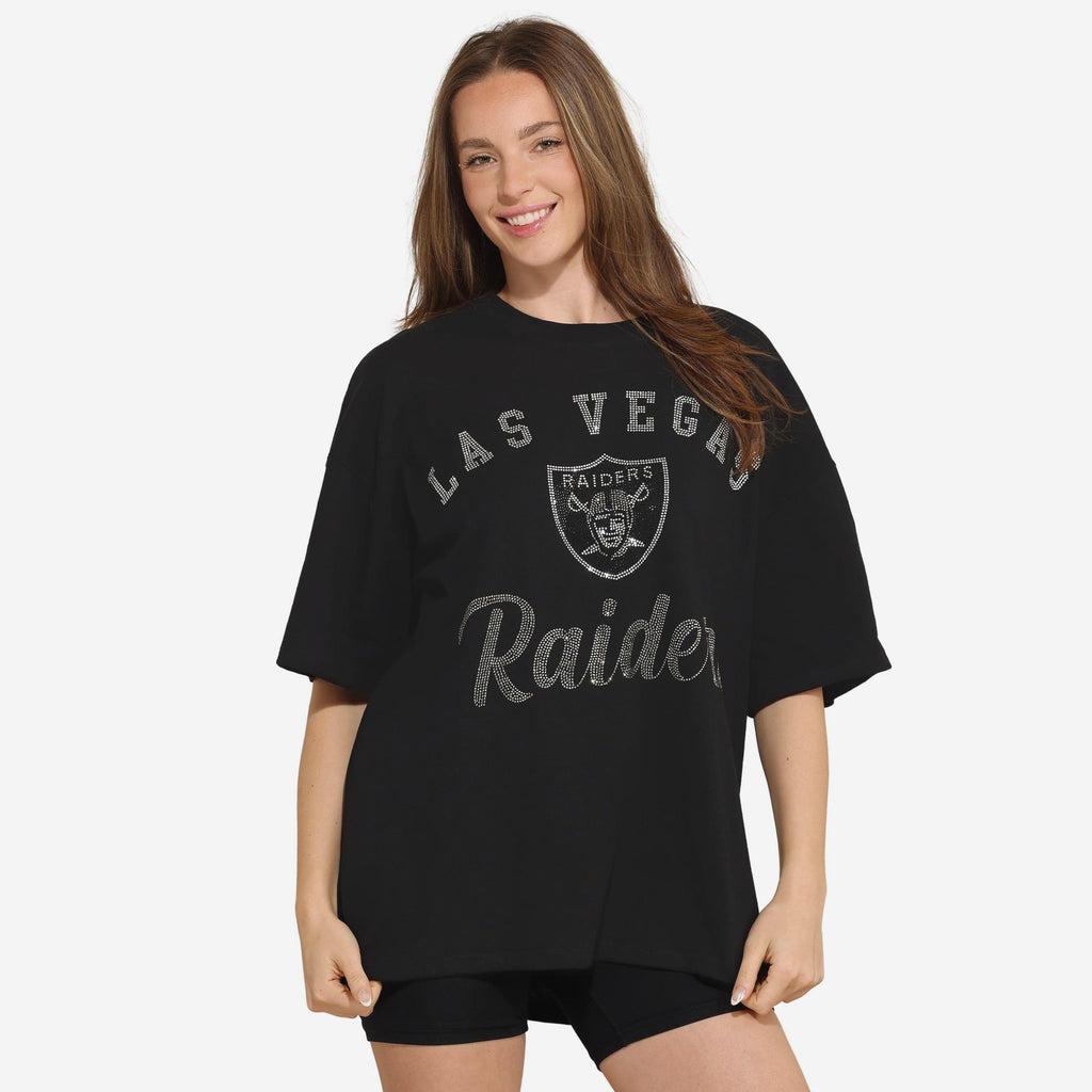 Las Vegas Raiders Womens Rhinestone Logo Oversized T-Shirt FOCO S - FOCO.com
