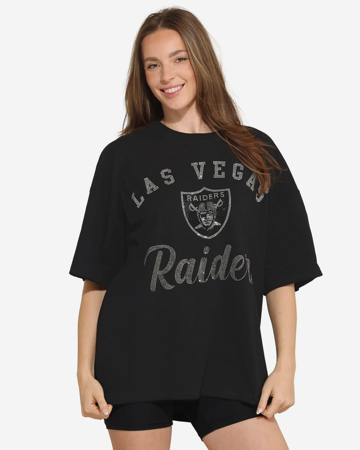 Las Vegas Raiders Womens Rhinestone Logo Oversized T-Shirt FOCO S - FOCO.com