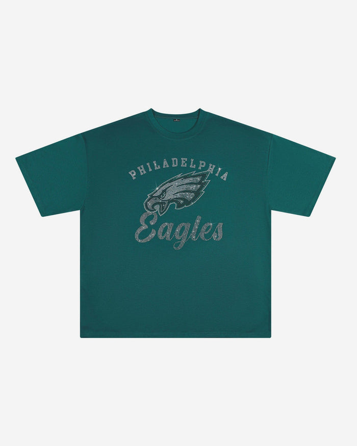 Philadelphia Eagles Womens Rhinestone Logo Oversized T-Shirt FOCO S - FOCO.com