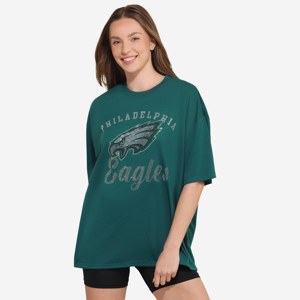 Philadelphia Eagles Womens Rhinestone Logo Oversized T-Shirt FOCO S - FOCO.com
