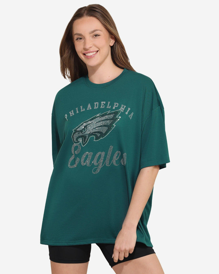 Philadelphia Eagles Womens Rhinestone Logo Oversized T-Shirt FOCO S - FOCO.com