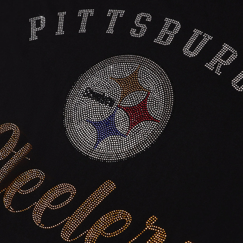 Pittsburgh Steelers Womens Rhinestone Logo Oversized T-Shirt FOCO