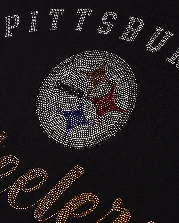 Pittsburgh Steelers Womens Rhinestone Logo Oversized T-Shirt