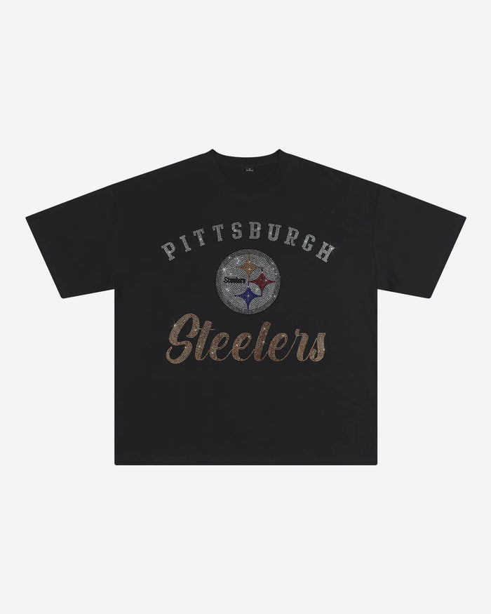 Pittsburgh Steelers Womens Rhinestone Logo Oversized T-Shirt FOCO S - FOCO.com