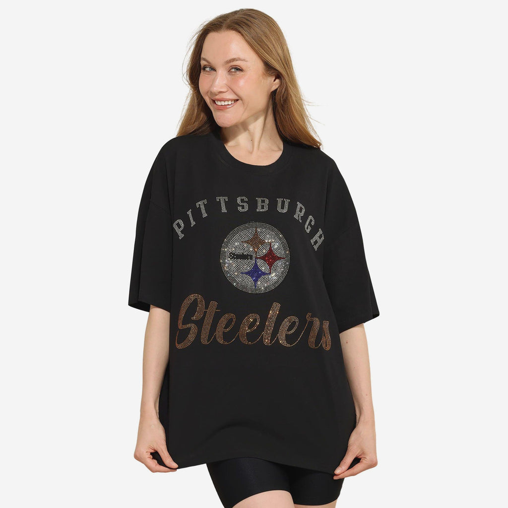 Pittsburgh Steelers Womens Rhinestone Logo Oversized T-Shirt FOCO