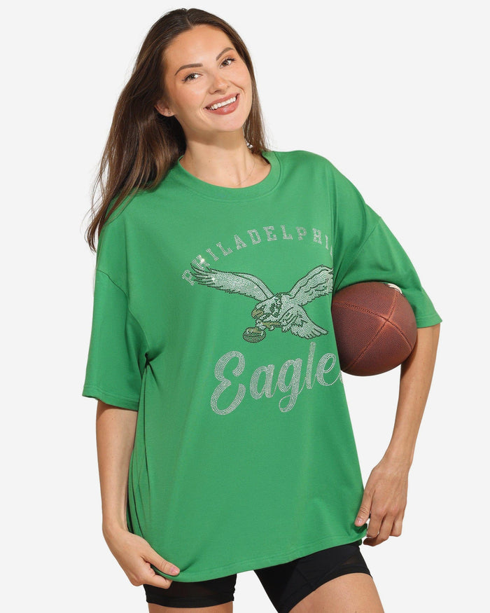Philadelphia Eagles Womens Kelly Green Rhinestone Logo Oversized T-Shirt FOCO S - FOCO.com