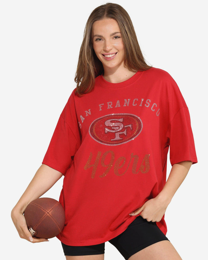 San Francisco 49ers Womens Rhinestone Logo Oversized T-Shirt FOCO S - FOCO.com