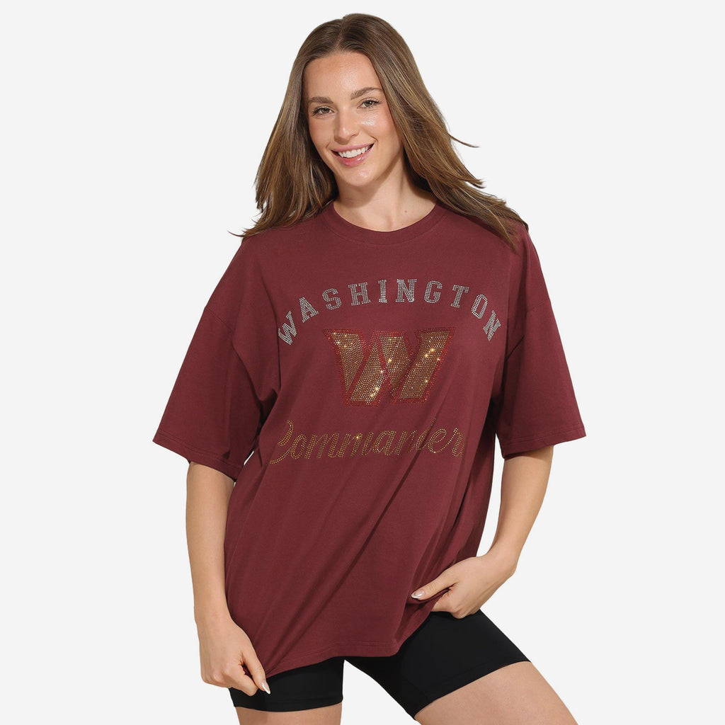 Washington Commanders Womens Rhinestone Logo Oversized T-Shirt FOCO S - FOCO.com
