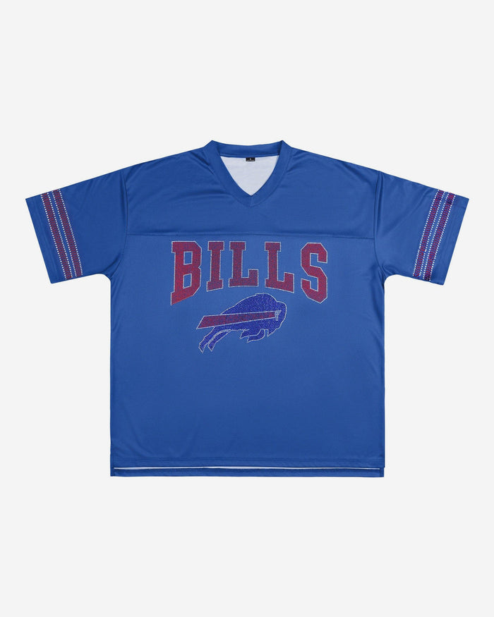 Buffalo Bills Womens Rhinestone Logo Oversized V-Neck Mesh T-Shirt FOCO S - FOCO.com