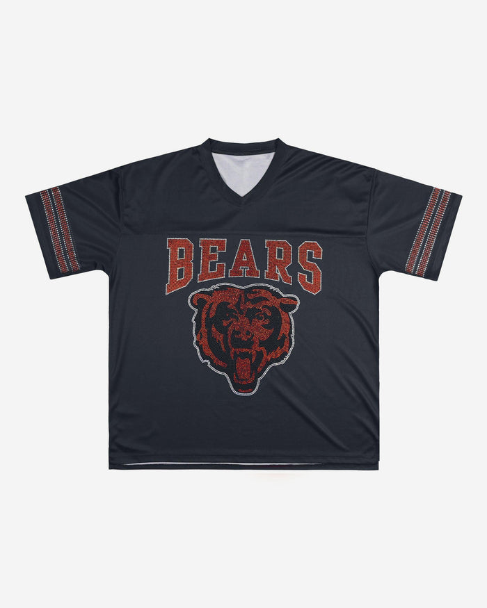Chicago Bears Womens Rhinestone Logo Oversized V-Neck Mesh T-Shirt FOCO S - FOCO.com