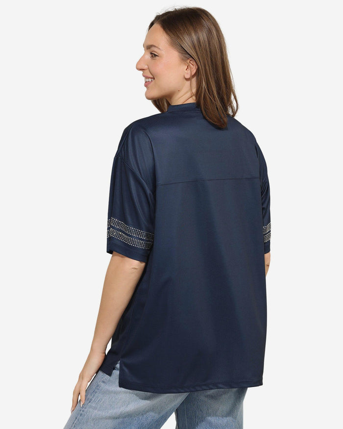Dallas Cowboys Womens Rhinestone Logo Oversized V-Neck Mesh T-Shirt FOCO S - FOCO.com