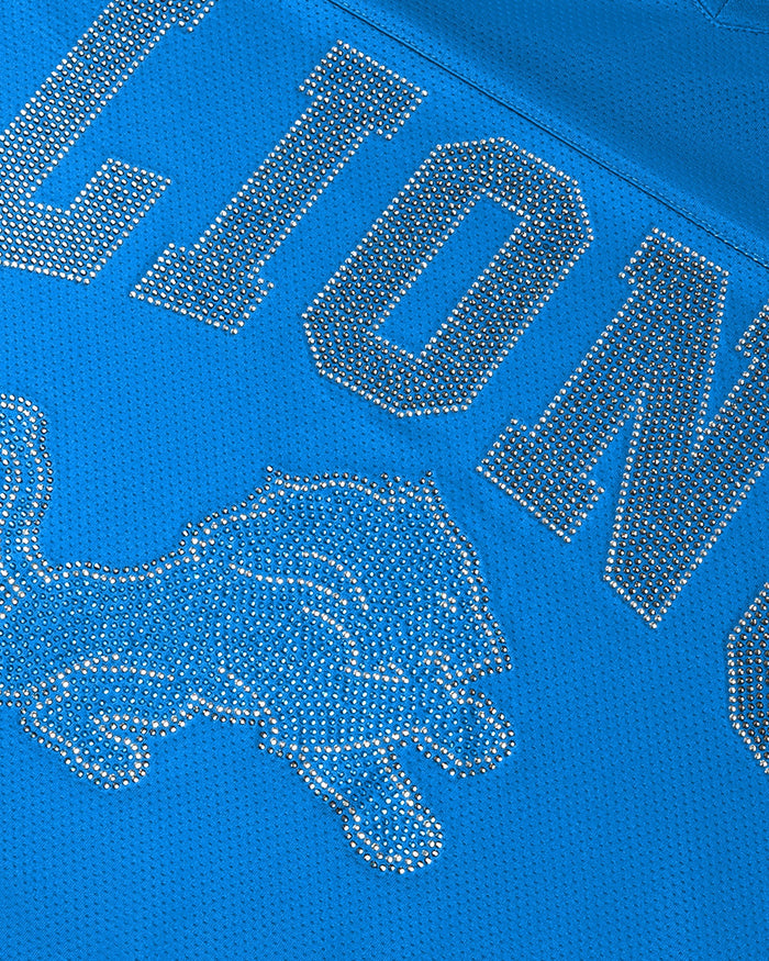 Detroit Lions Womens Rhinestone Logo Oversized V-Neck Mesh T-Shirt FOCO S - FOCO.com