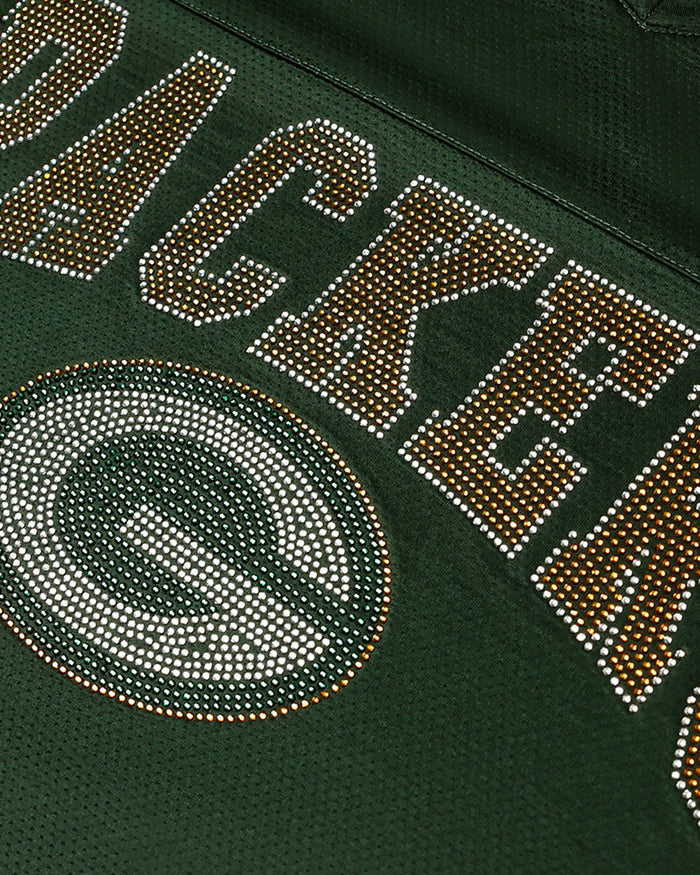 Green Bay Packers Womens Rhinestone Logo Oversized V-Neck Mesh T-Shirt FOCO S - FOCO.com