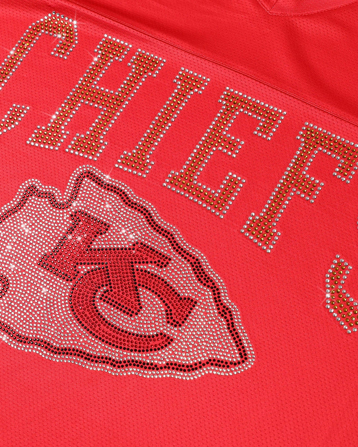Kansas City Chiefs Womens Rhinestone Logo Oversized V-Neck Mesh T-Shirt FOCO S - FOCO.com