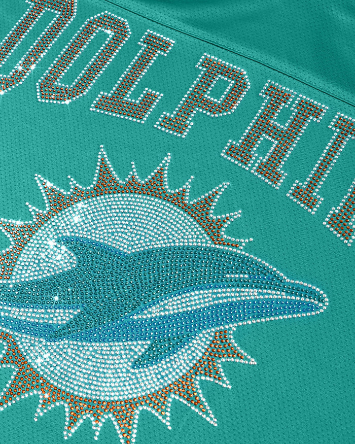Miami Dolphins Womens Rhinestone Logo Oversized V-Neck Mesh T-Shirt FOCO S - FOCO.com