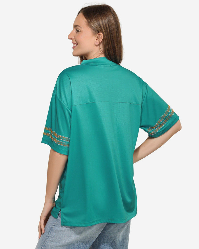 Miami Dolphins Womens Rhinestone Logo Oversized V-Neck Mesh T-Shirt FOCO S - FOCO.com