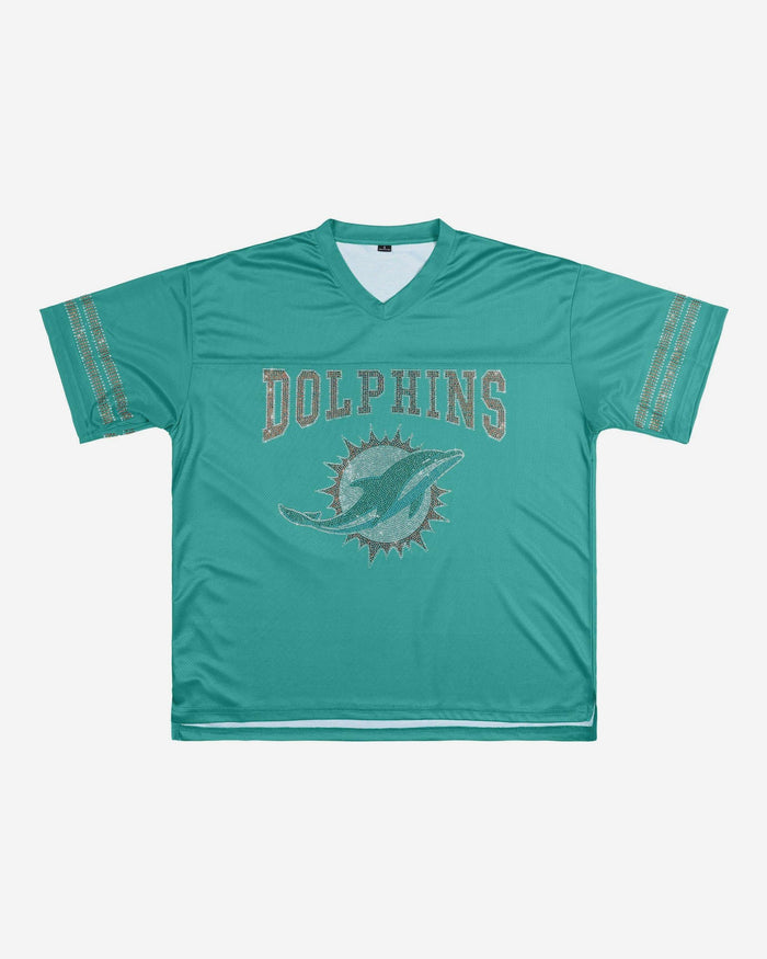 Miami Dolphins Womens Rhinestone Logo Oversized V-Neck Mesh T-Shirt FOCO S - FOCO.com