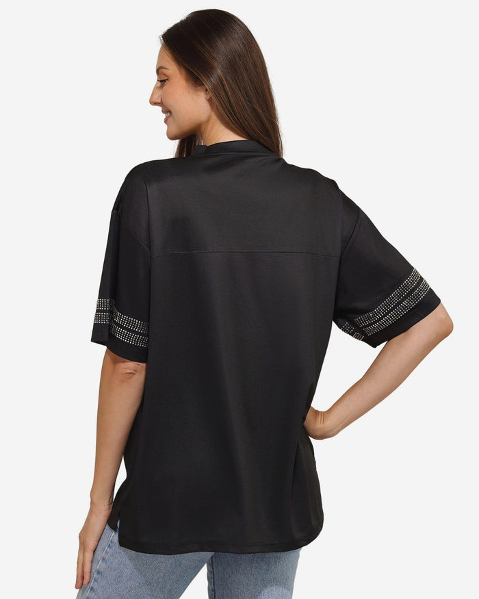 Las Vegas Raiders Womens Rhinestone Logo Oversized V-Neck Mesh T-Shirt FOCO S - FOCO.com