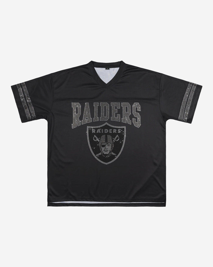 Las Vegas Raiders Womens Rhinestone Logo Oversized V-Neck Mesh T-Shirt FOCO S - FOCO.com