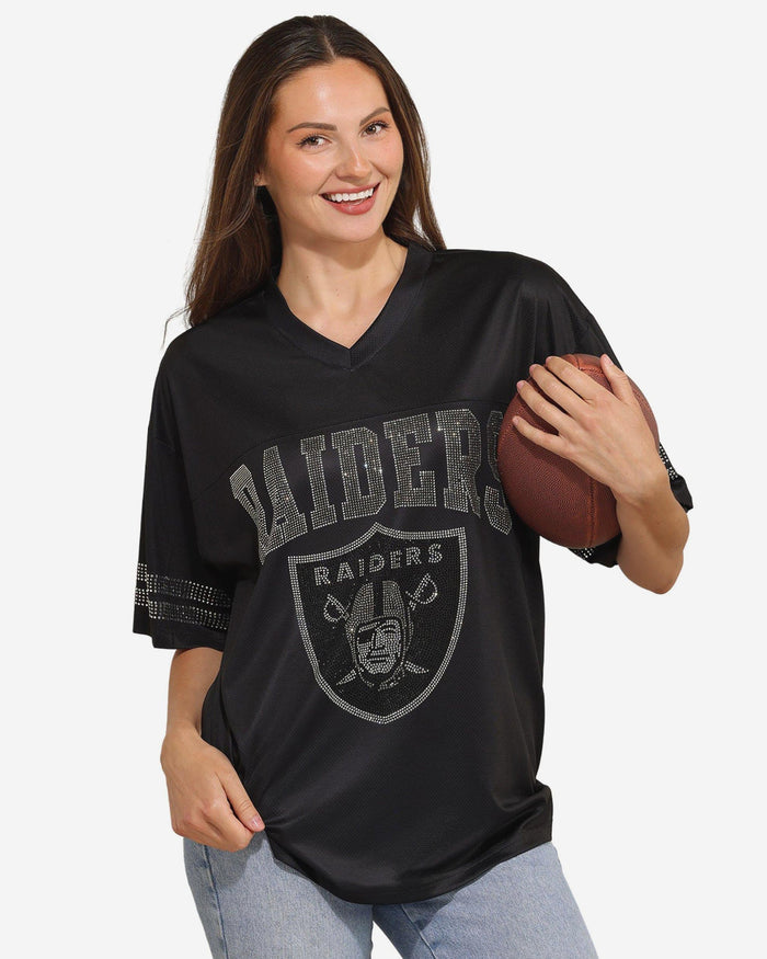 Las Vegas Raiders Womens Rhinestone Logo Oversized V-Neck Mesh T-Shirt FOCO S - FOCO.com