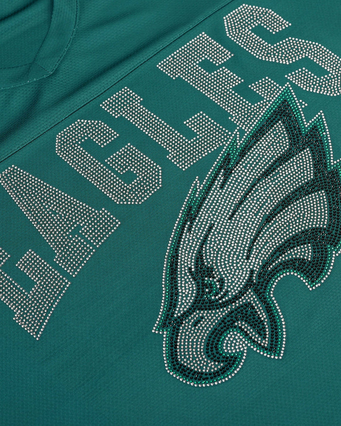 Philadelphia Eagles Womens Rhinestone Logo Oversized V-Neck Mesh T-Shirt FOCO S - FOCO.com