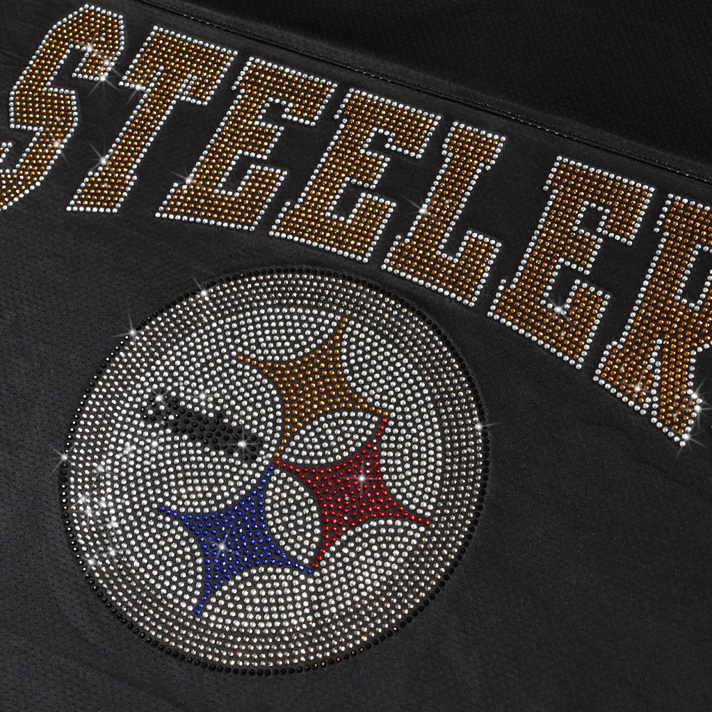 Pittsburgh Steelers Womens Rhinestone Logo Oversized V-Neck Mesh T-Shi FOCO