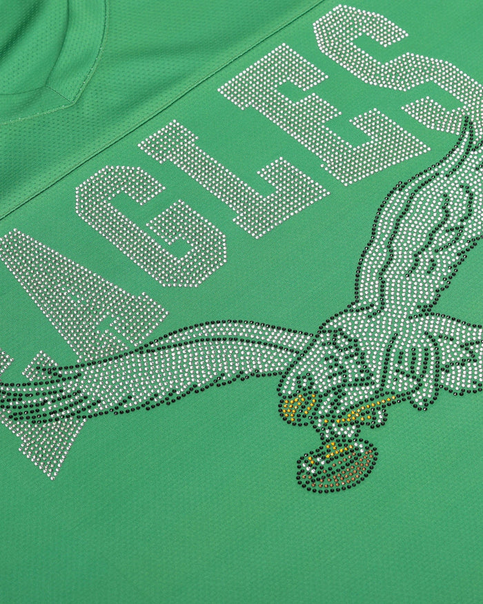 Philadelphia Eagles Womens Kelly Green Rhinestone Logo Oversized V-Neck Mesh T-Shirt FOCO S - FOCO.com